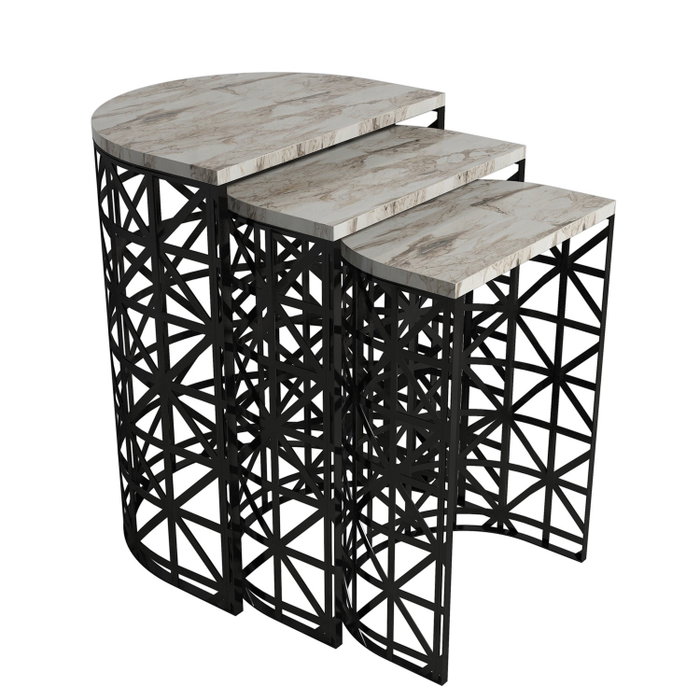 Hanah Home Juego de mesas nido Stil - White Marble, Blanco